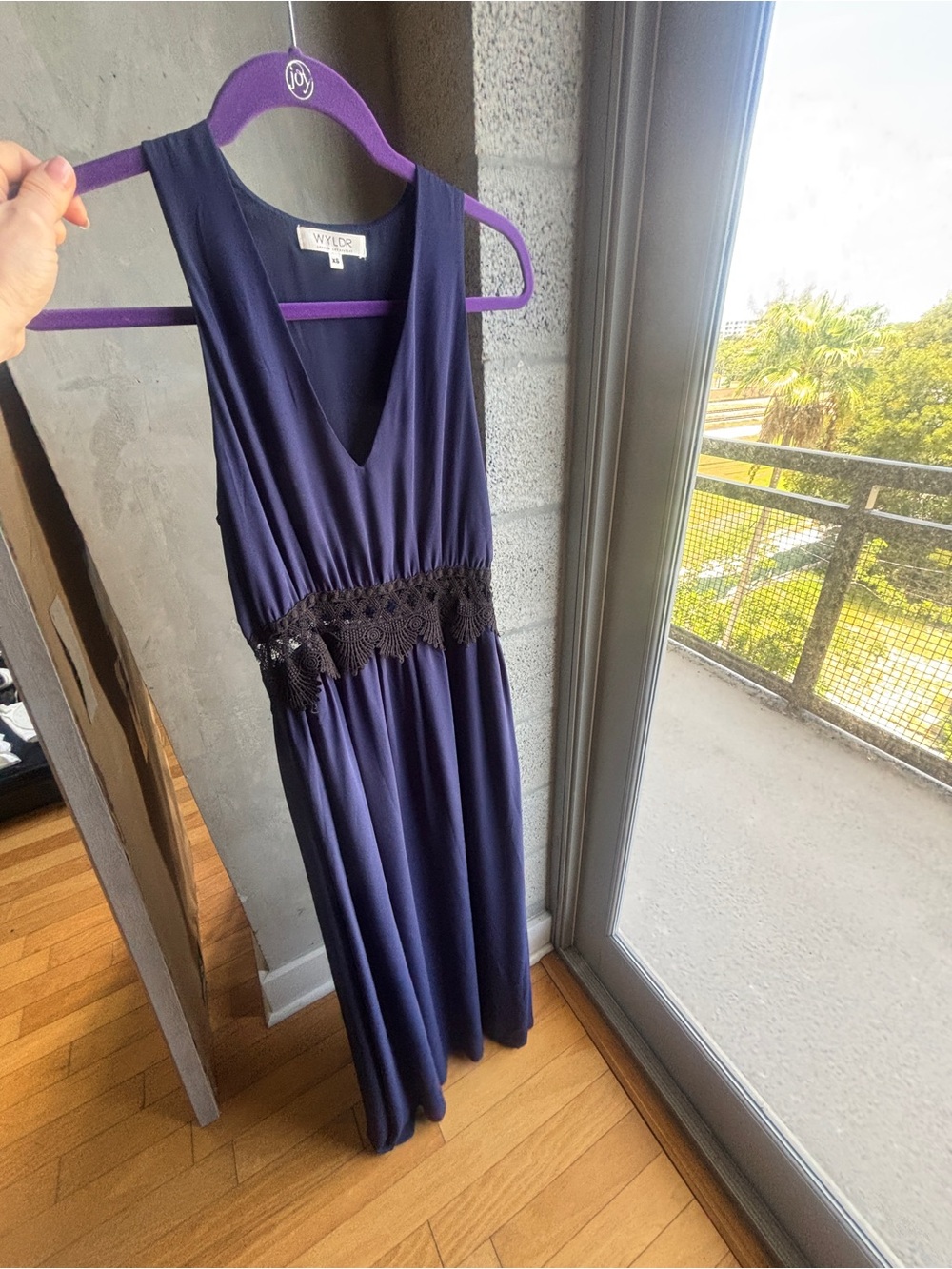 Wyldr Navy Blue/Purple V-Neck Maxi Dress with Crochet Waist